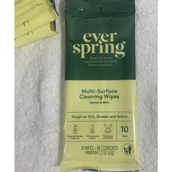 Ever Spring Multi-Surface Cleaning Wipes Lemon & Mint Scent- 10 Wipes- Lot Of 12 - Picture 2 of 5